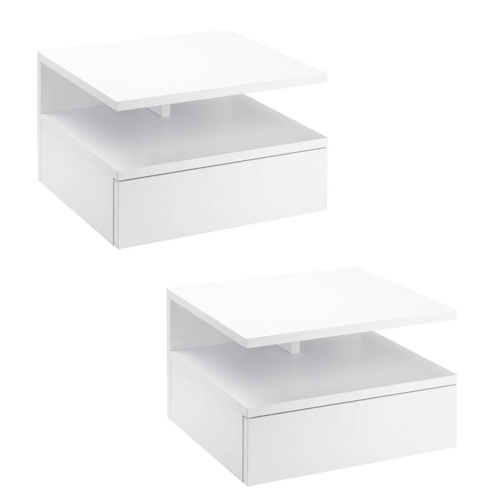 Set van 2 Zwevende Nachtkastjes met Lade en Open Opbergvak – Wit