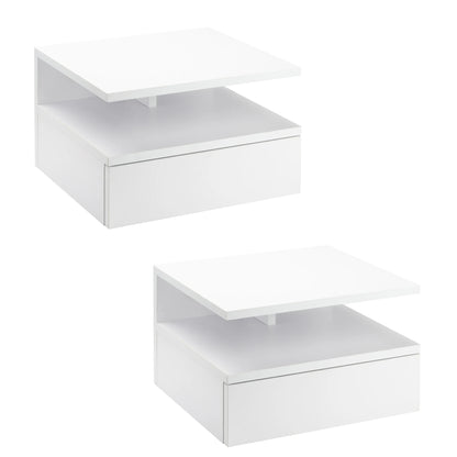HOMCOM set of 2 Wall bedside table tables, hanging night tables with sliding drawer, open compartment, tray, style