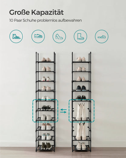 SONGMICS shoe rack 10 Layers Shoe shelf Shoe storage, 33x33x173 cm, Metal Rher, Nonwoven