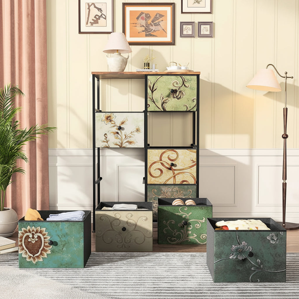 Ladekast - 8 Lades - Vintage Bloemenprint - Metalen Frame