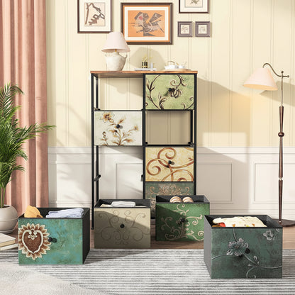 Ladekast - 8 Lades - Vintage Bloemenprint - Metalen Frame