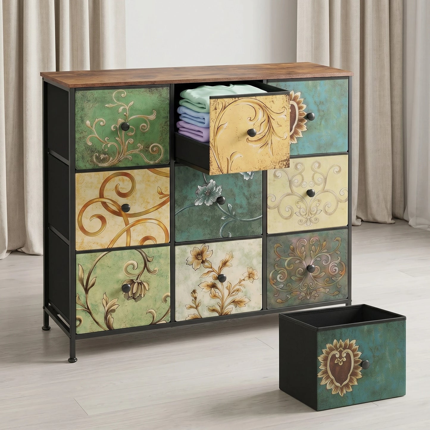 Kunstleer Kast - 9 Laden - Hout - Metaal