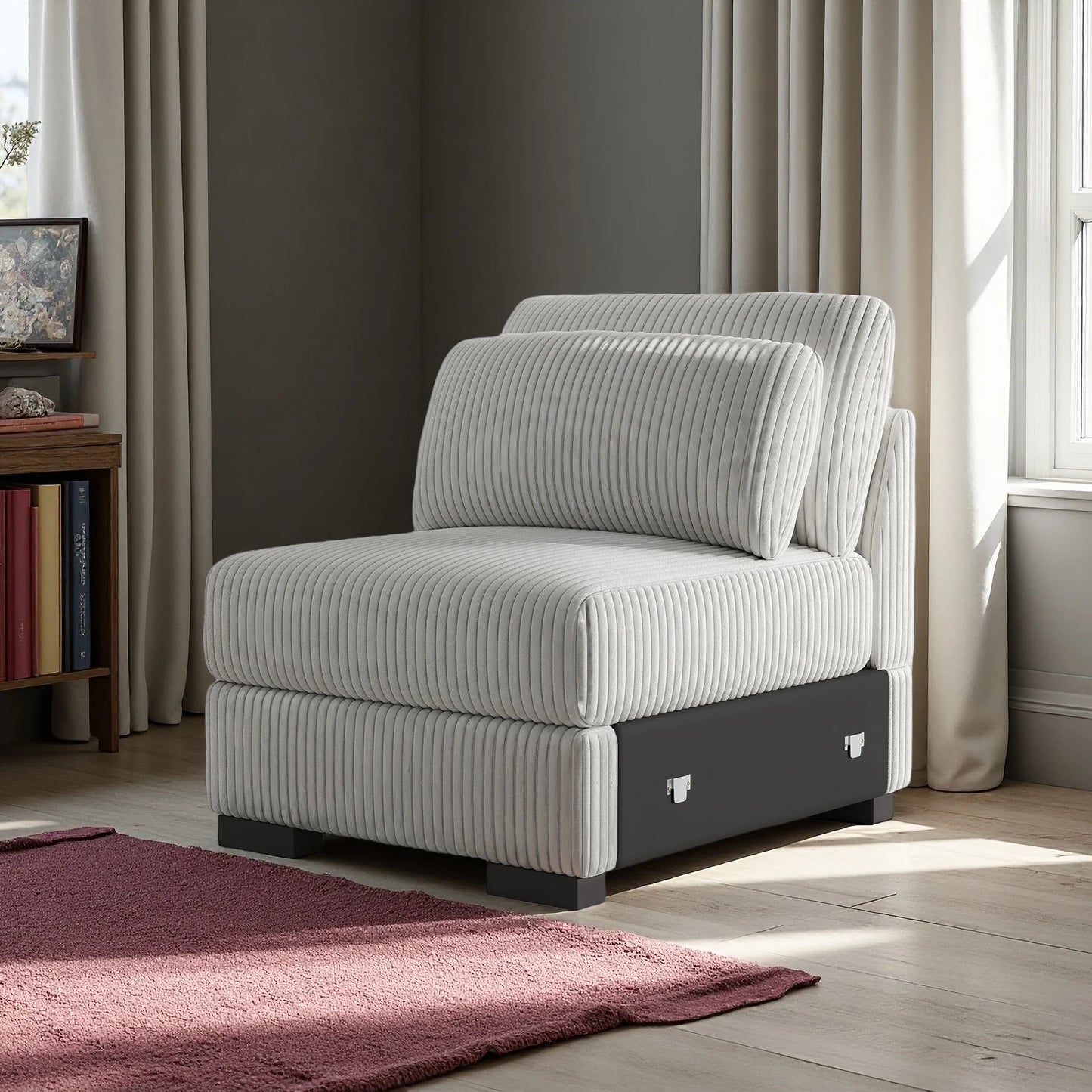 Corduroy Bank - Zwart & Grijs - 74x34.6x33.5cm