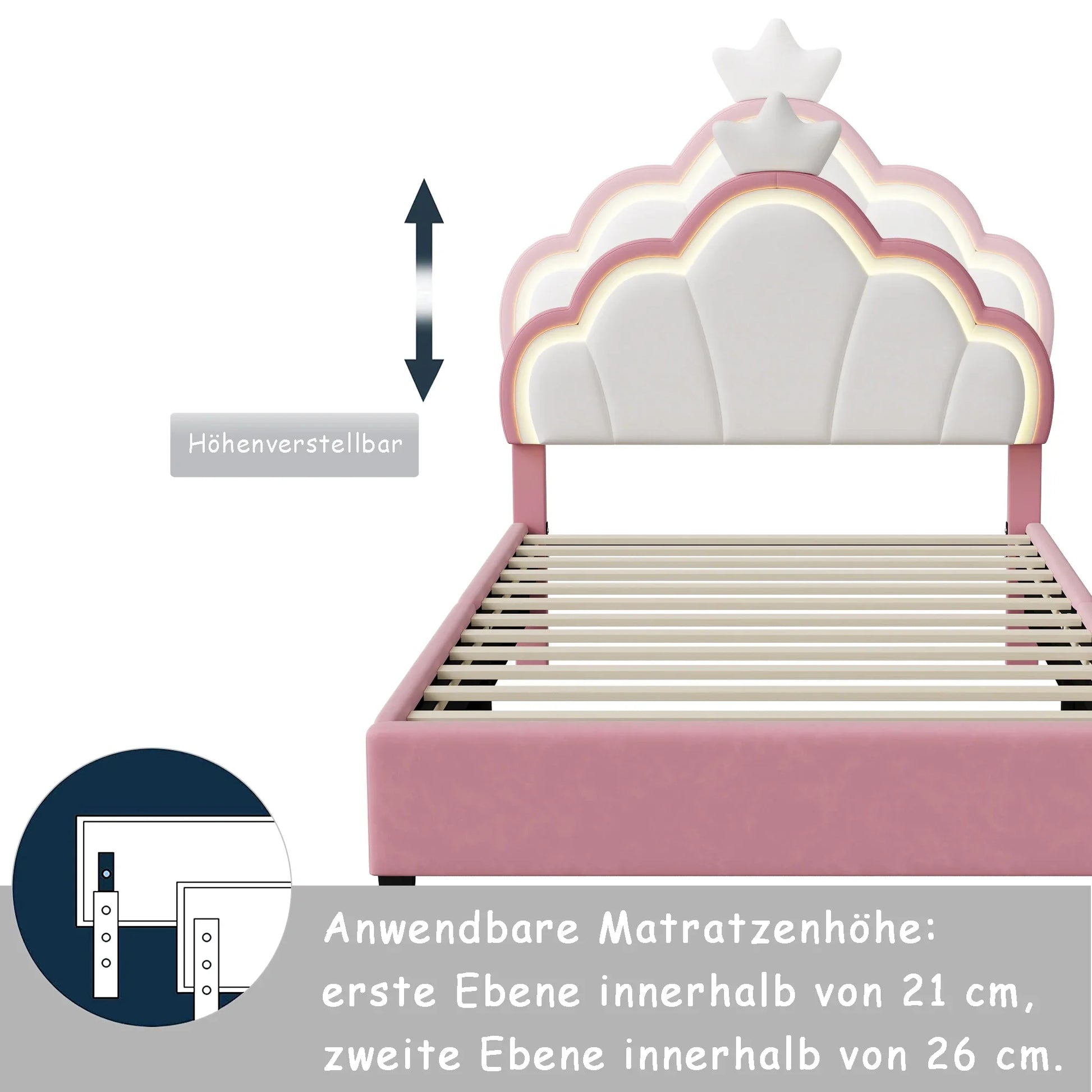 Led-verlichte Kruisbed - Kunstleer - Zwart + Wit
