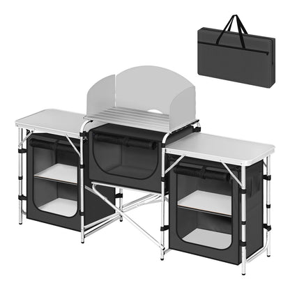 WOLTU Folding Camping Cabinet Aluminium Travel Kitchen with Worktops Storage for Outdoor Picnic BBQ Garden Table with Carry Bag