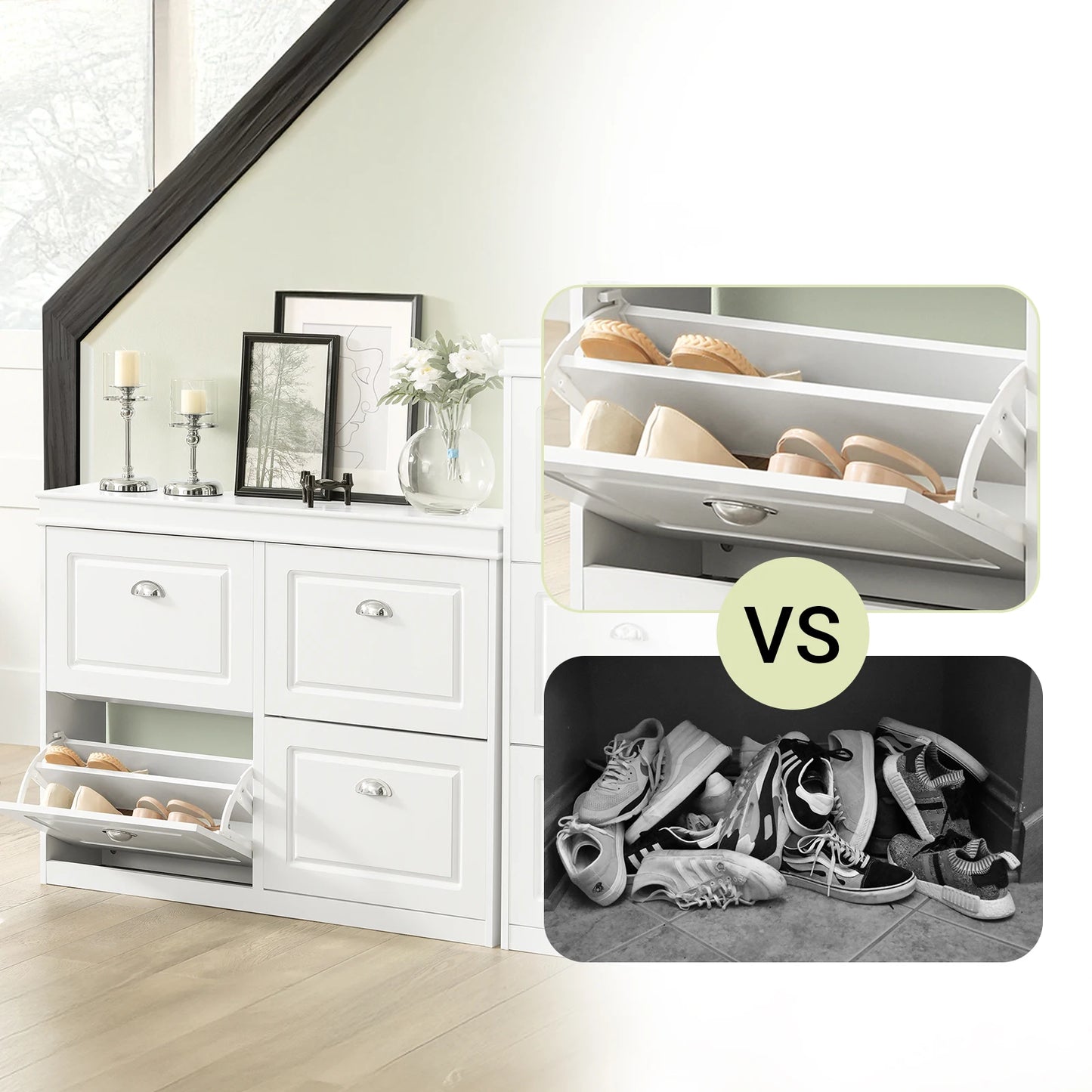 SoBuy FSR79 shoe rack with 4 flaps, narrow shoe tipper with 8 shelves, adjustable shoe rack for hallway, 105x82x24