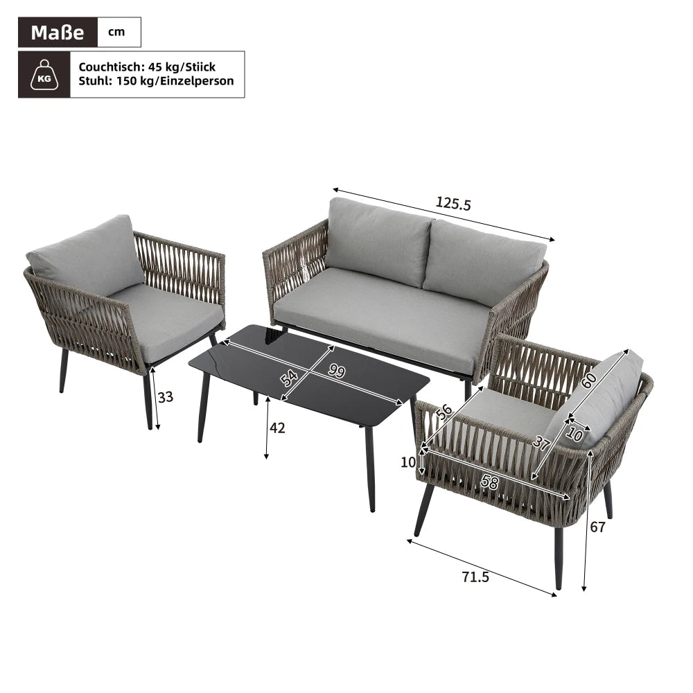 Loungeset Tuin - 4-persoons - Wit & Grijs