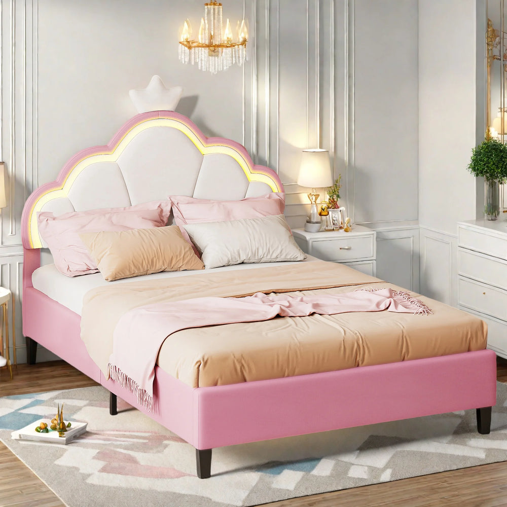 Gestoffeerd Bedframe met LED-verlichting - Verstelbaar Hoofdbord, Opbergruimte, Flanelstof - 90 × 200 cm of 140 × 200 cm