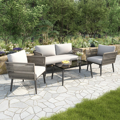 Loungeset Tuin - 4-persoons - Wit & Grijs