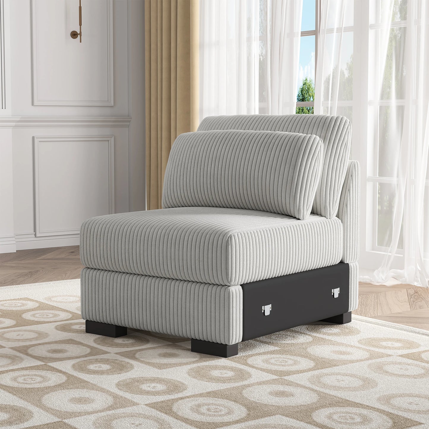 Corduroy Bank - Zwart & Grijs - 74x34.6x33.5cm