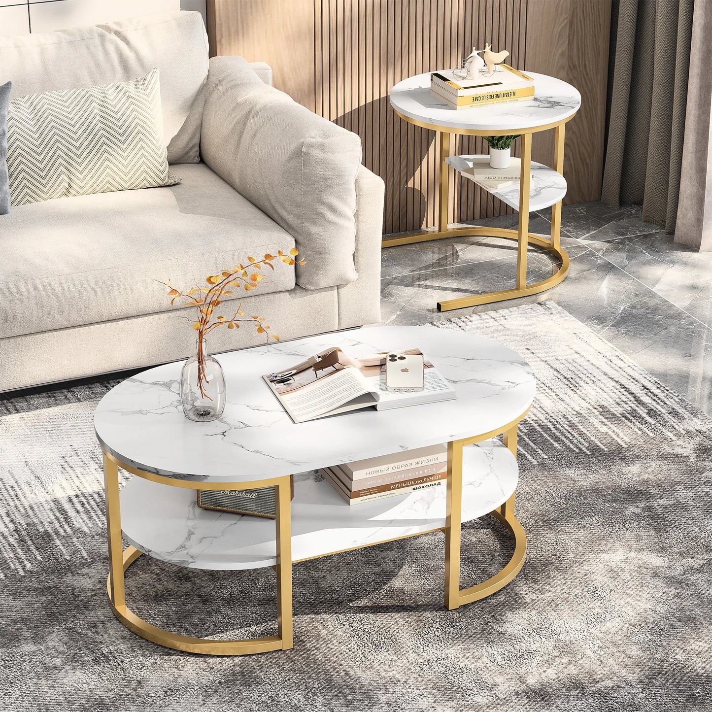 Salon Tafel - Set van 2 - Zwart & Wit