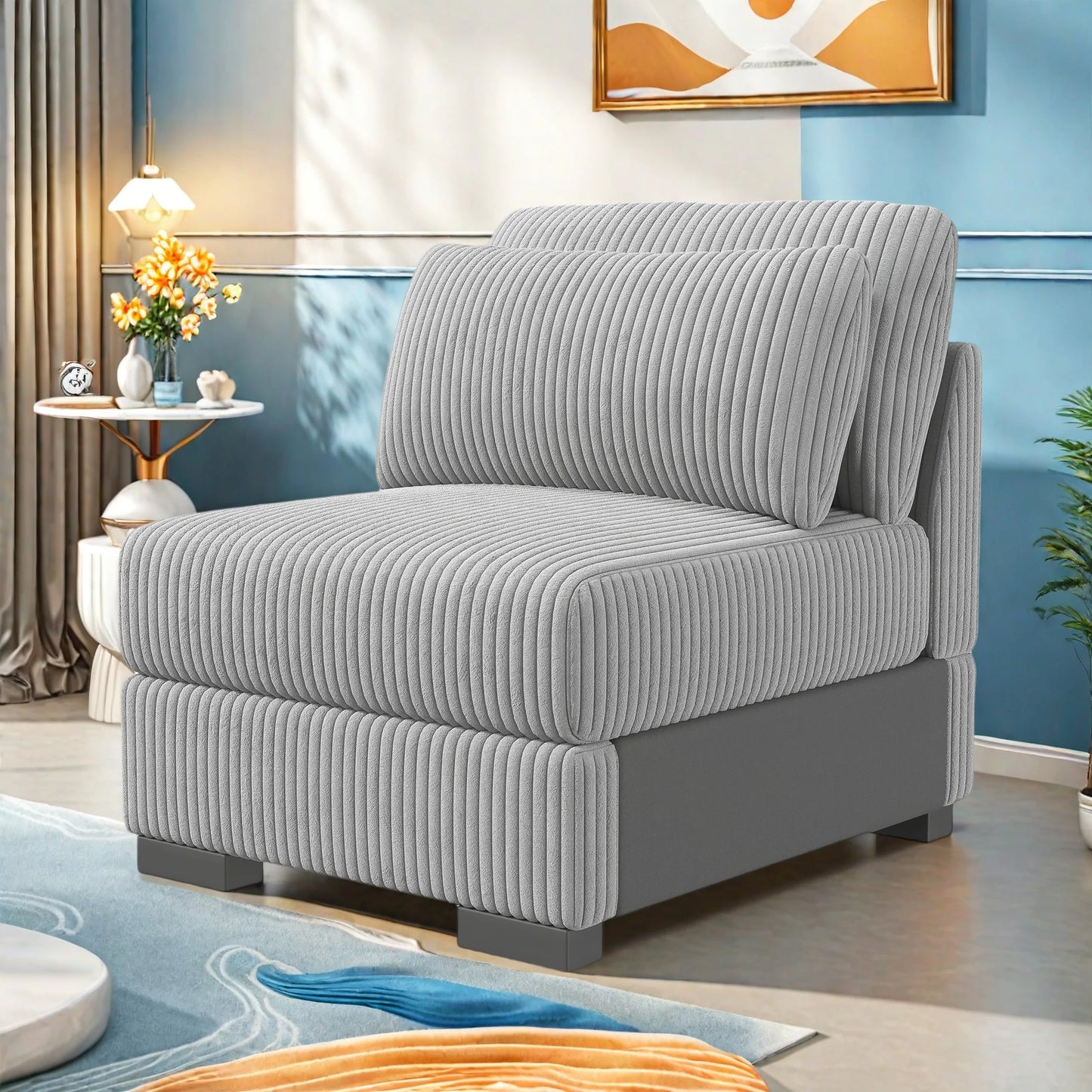 Corduroy Bank - Zwart & Grijs - 74x34.6x33.5cm