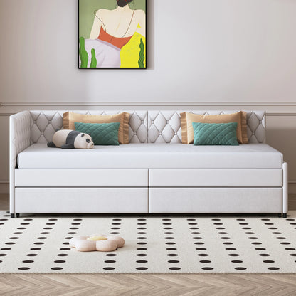 Velveten Extensieve Slaapbank - 200x96cm - Grijs/Wit - 12cm Mattras