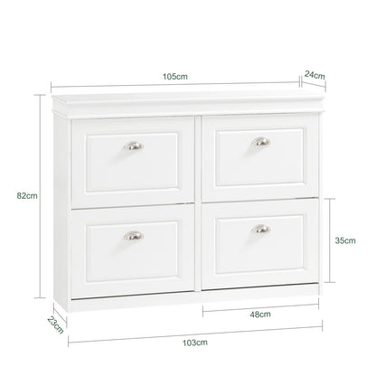 SoBuy FSR79 shoe rack with 4 flaps, narrow shoe tipper with 8 shelves, adjustable shoe rack for hallway, 105x82x24
