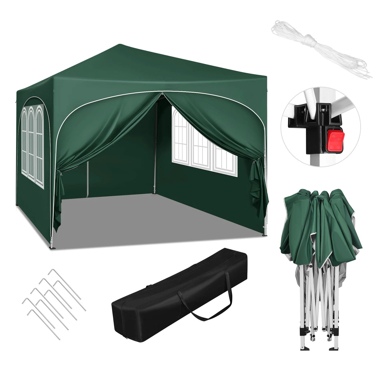 WOLTU 3x3m Folding Gazebo with 4 Side Walls Height-Adjustable Party Tent Water-Repellent UV Protection for Garden Camping Picnic