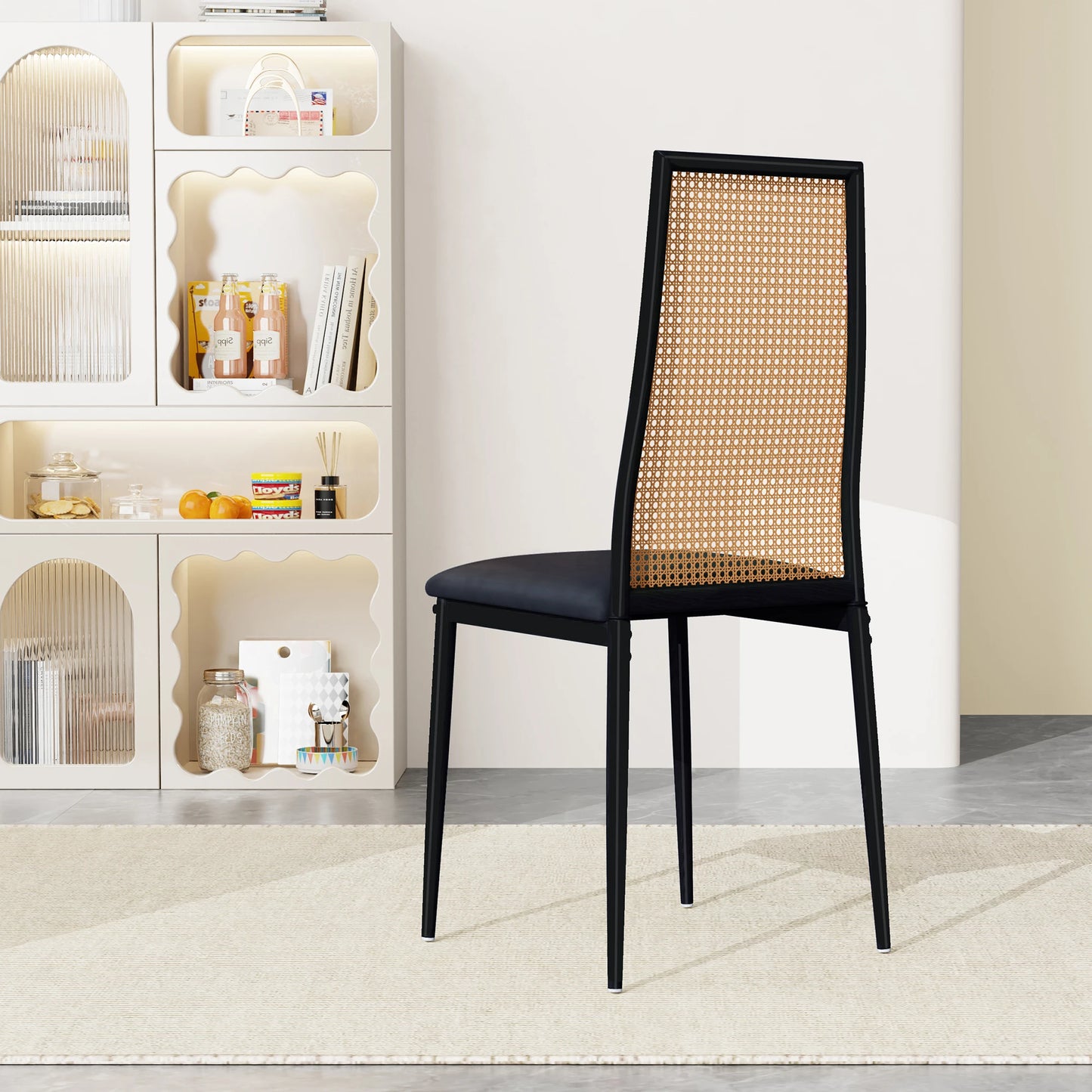 Kunstleer Eetkamerstoelen - Set van 2 - Zwart & Natuurlijk Hout