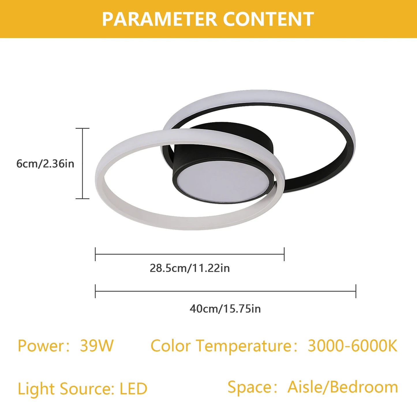 Dimmable LED Ceiling Light, 40W LED Ceiling Lamp 3000K/4500K/6500K,Chandelier White with Remote Control for Bedroom