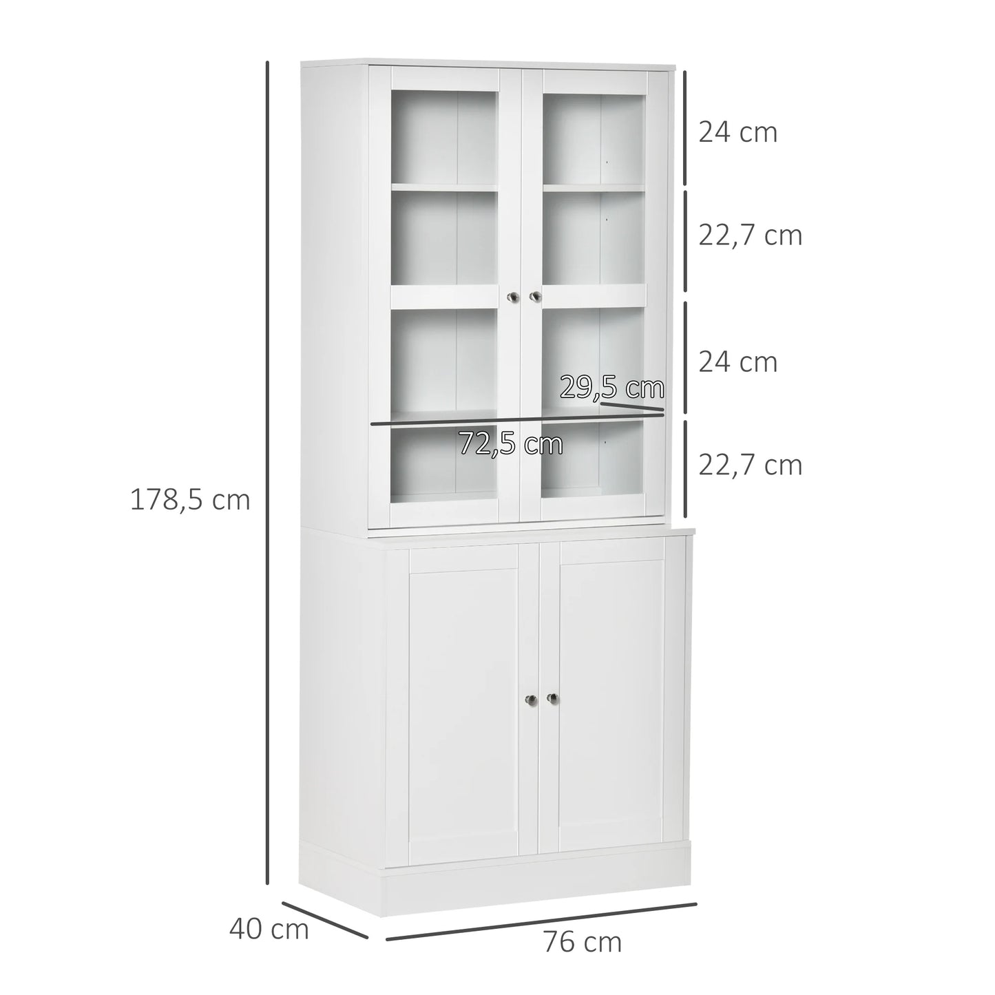 HOMCOM showcase Library, buffet living room, storage unit with 2 glasses doors, 2 drink doors, 4 adjustable shelves, for living room, desk, bedroom, White