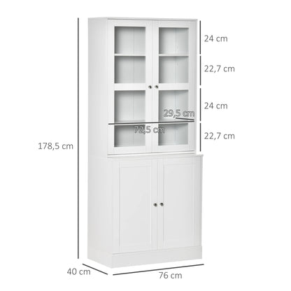 HOMCOM showcase Library, buffet living room, storage unit with 2 glasses doors, 2 drink doors, 4 adjustable shelves, for living room, desk, bedroom, White