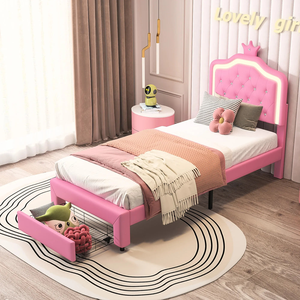 Eenpersoons Bedframe met LED Verlichting - 90x200cm - Roze