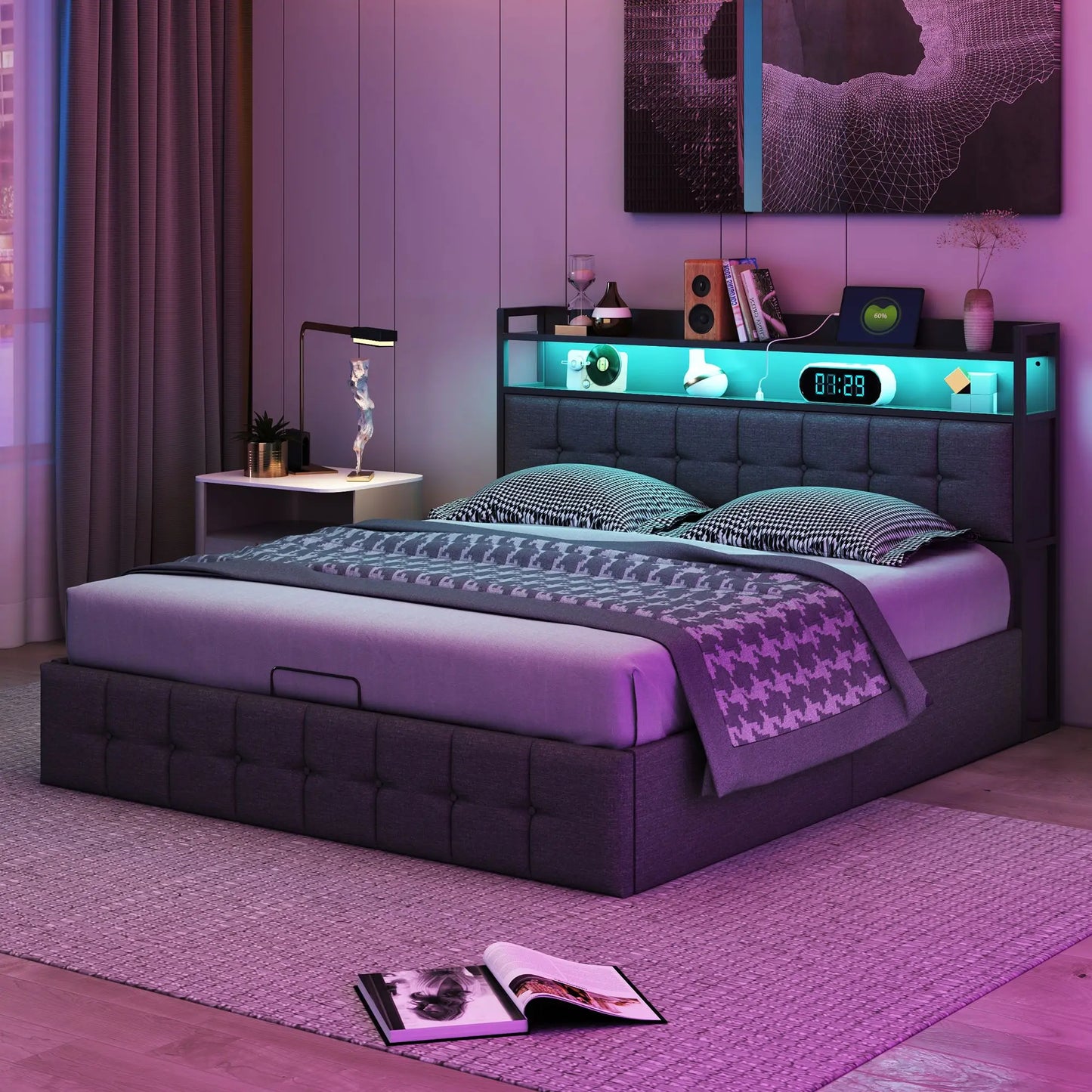 Bedframe - Opbergsysteem - 140x190cm - Met LED - Grijs