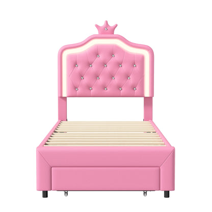 Eenpersoons Bedframe met LED Verlichting - 90x200cm - Roze