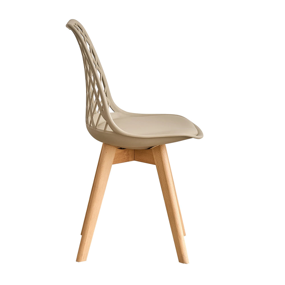 Set of 4 / 6 Nordic Style Dining Chairs, Mesh Back, Solid Wood Legs, Leather Upholstery Chair, White/Black/Beige