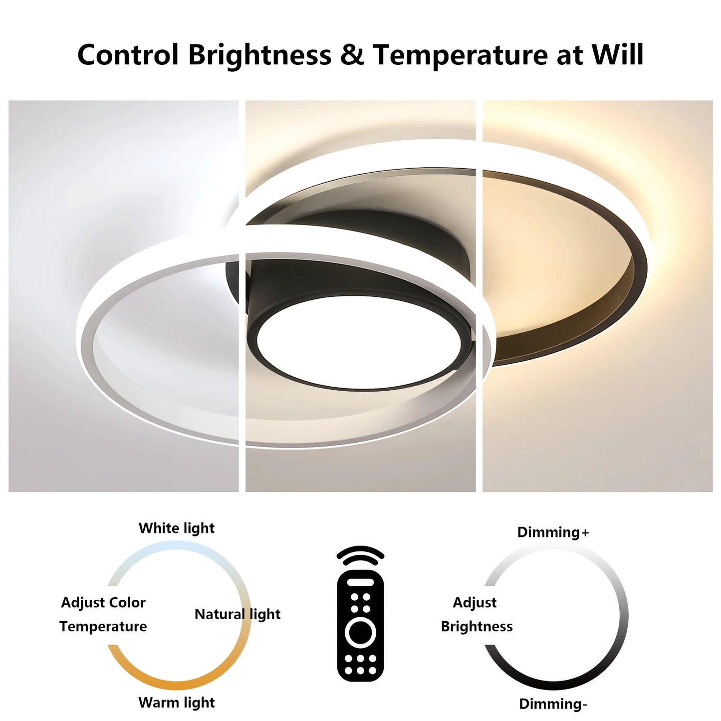 Dimmable LED Ceiling Light, 40W LED Ceiling Lamp 3000K/4500K/6500K,Chandelier White with Remote Control for Bedroom