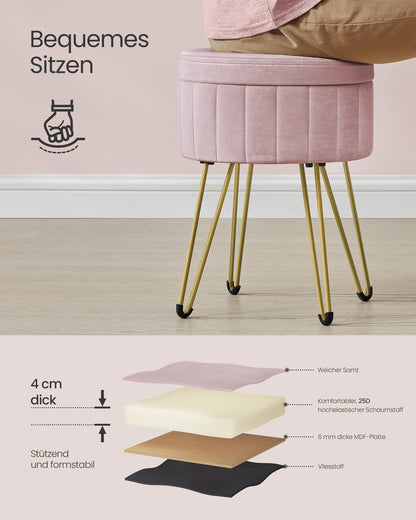 SONGMICS Seat stool stool (dressing table stool, velvet make-up stool), 4 metal legs, for dressing room, living room, Bedroom