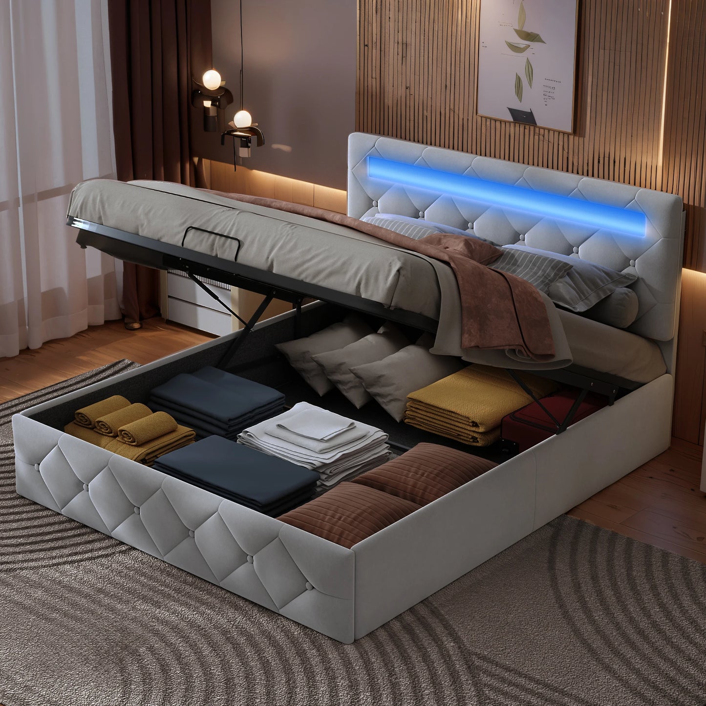 Verstelbare Bedframe met Lichtstrips en Pneumatische Bar - 140x200cm, 160x200cm