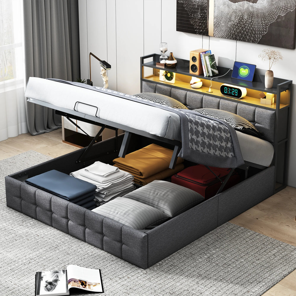 Bedframe - Opbergsysteem - 140x190cm - Met LED - Grijs