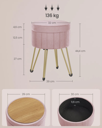 SONGMICS Seat stool stool (dressing table stool, velvet make-up stool), 4 metal legs, for dressing room, living room, Bedroom