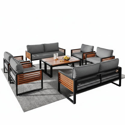 8-persoons patio lounge set - 4 Stoelen - 2 Banken - 2 Bijzettafels - Grijs