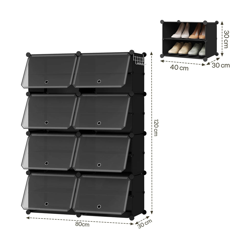WOLTU Foldable Modular DIY Shoe Cabinet Transparent PP Stackable Shoe Cube Storage Organizer with Door Hook for Hallway Living Room