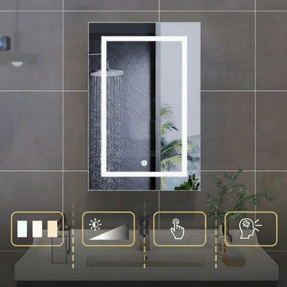 LED-Spiegelkast - 50x70cm - 3-niveau Dimbare Touch Bediening & Extra-grote Opslagruimte