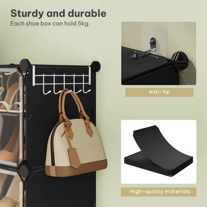 WOLTU Foldable Modular DIY Shoe Cabinet Transparent PP Stackable Shoe Cube Storage Organizer with Door Hook for Hallway Living Room