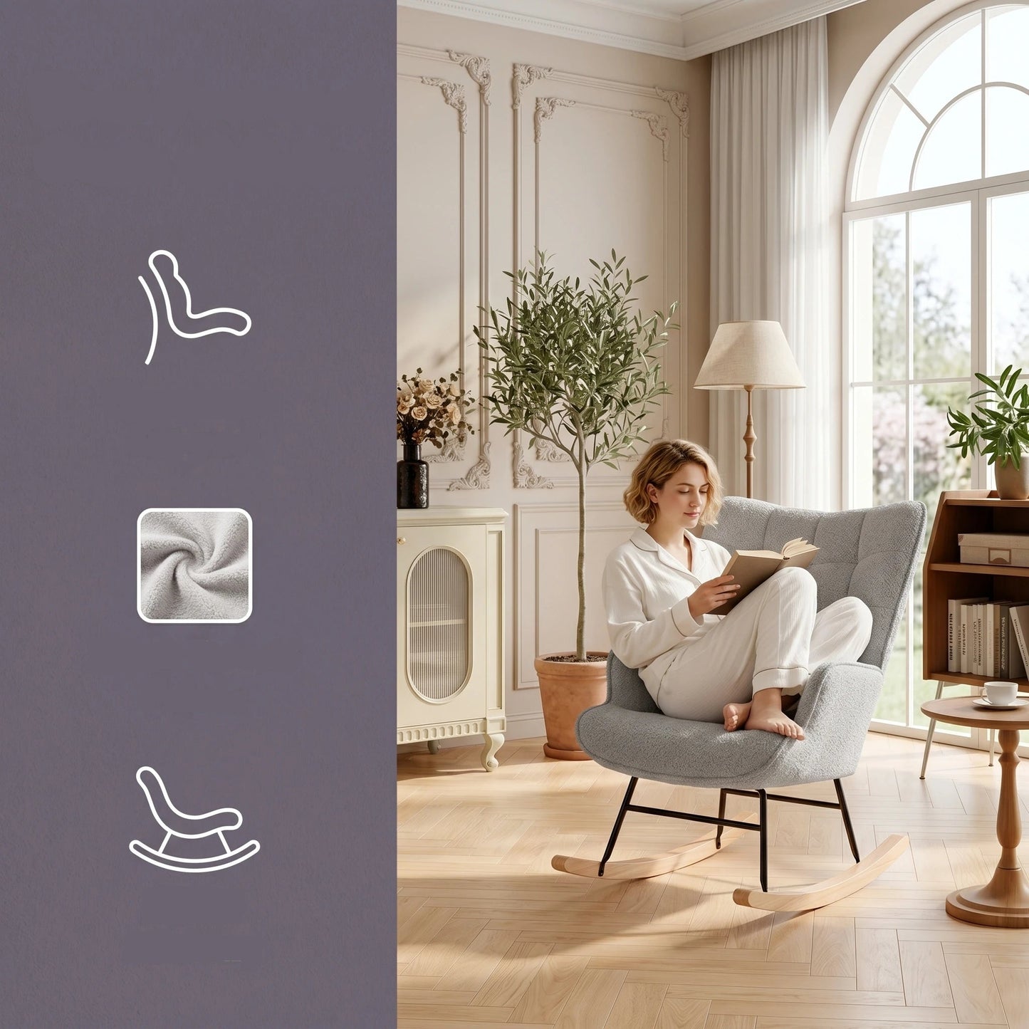 Schommelstoel - Stoffen Bekleding - Beige - Comfortabele Rugleuning