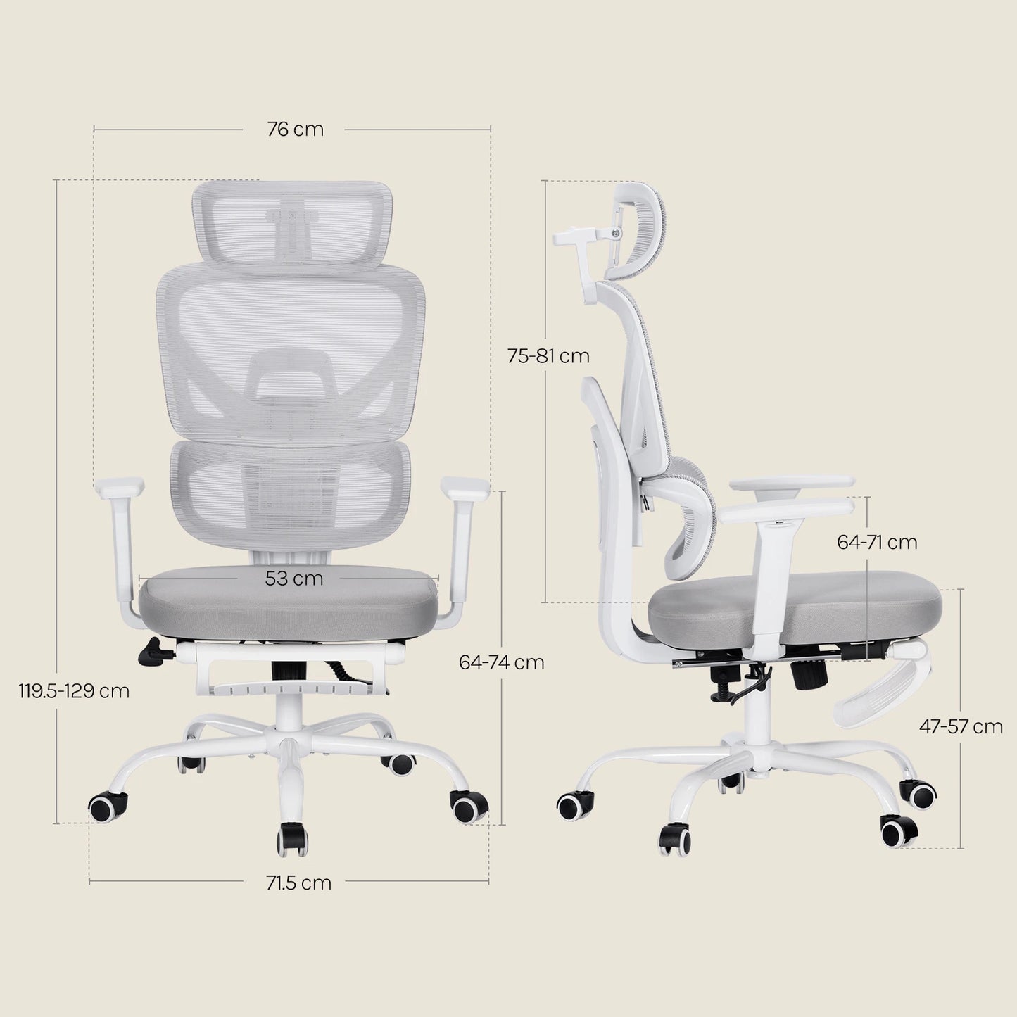 WOLTU Ergonomic Office Chair Mesh Fabric Desk Chair with Adjustable Headrest Backrest Swivel High Back Chair for Study Office