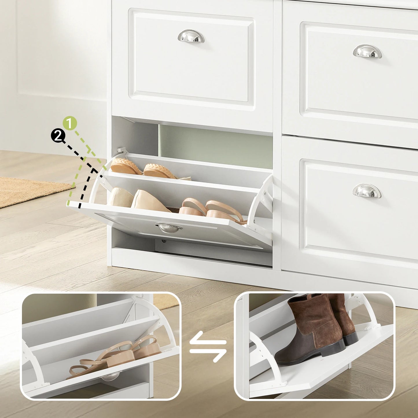 SoBuy FSR79 shoe rack with 4 flaps, narrow shoe tipper with 8 shelves, adjustable shoe rack for hallway, 105x82x24