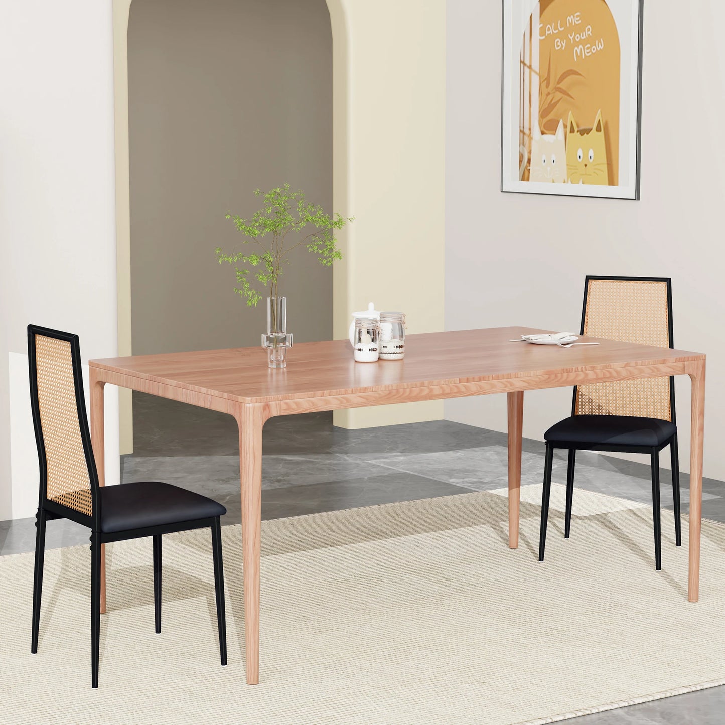 Kunstleer Eetkamerstoelen - Set van 2 - Zwart & Natuurlijk Hout