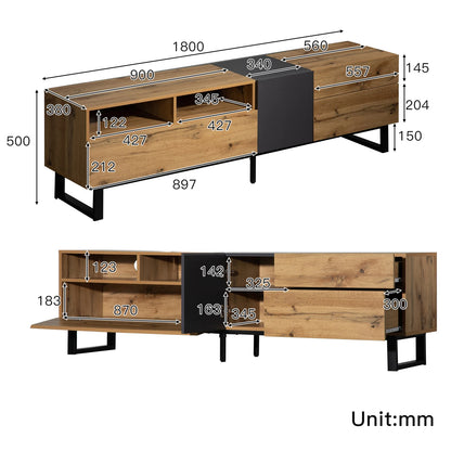 Houten TV-stand - 180x50x38cm, Hout & Zwart
