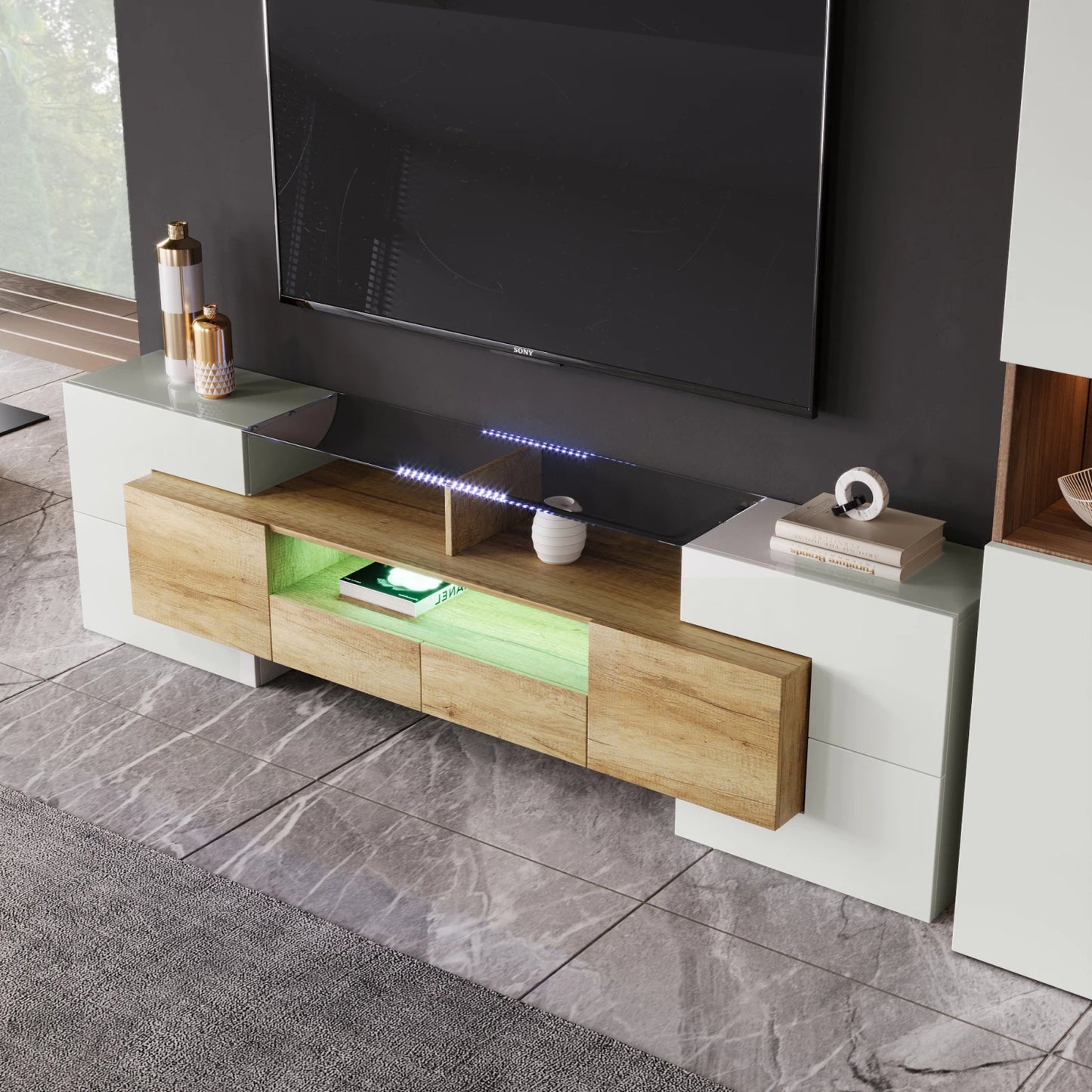 Witte TV-Eenheid - 200 cm - LED-verlichting