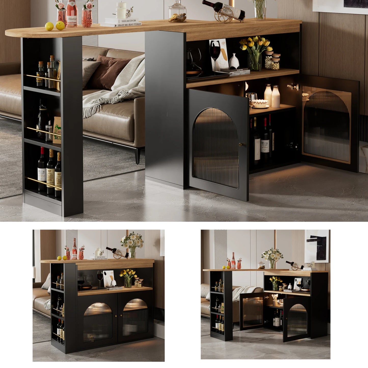 Houten Bartafel - Met Opslagruimte - Zwart