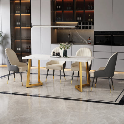 Eettafel - Marmerlook - 117x68cm - Wit/Goud