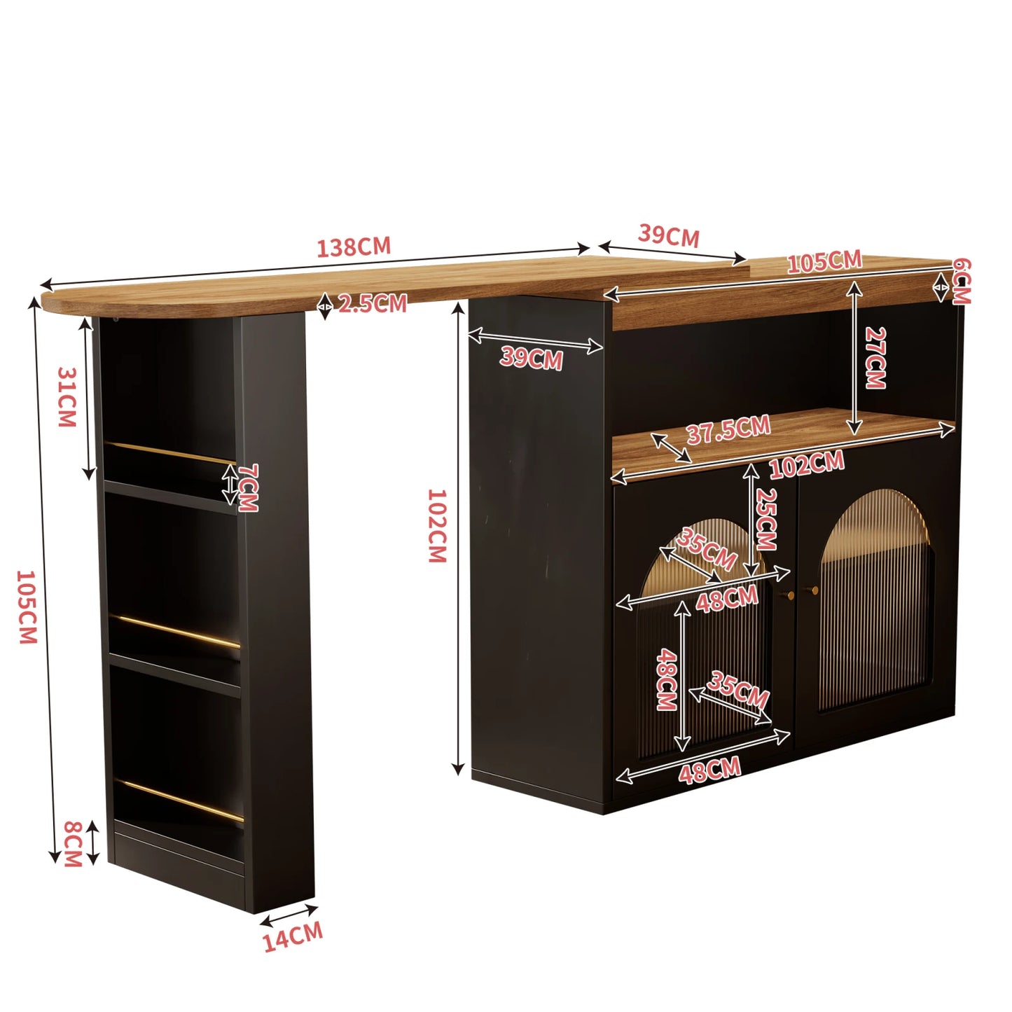 Houten Bartafel - Met Opslagruimte - Zwart