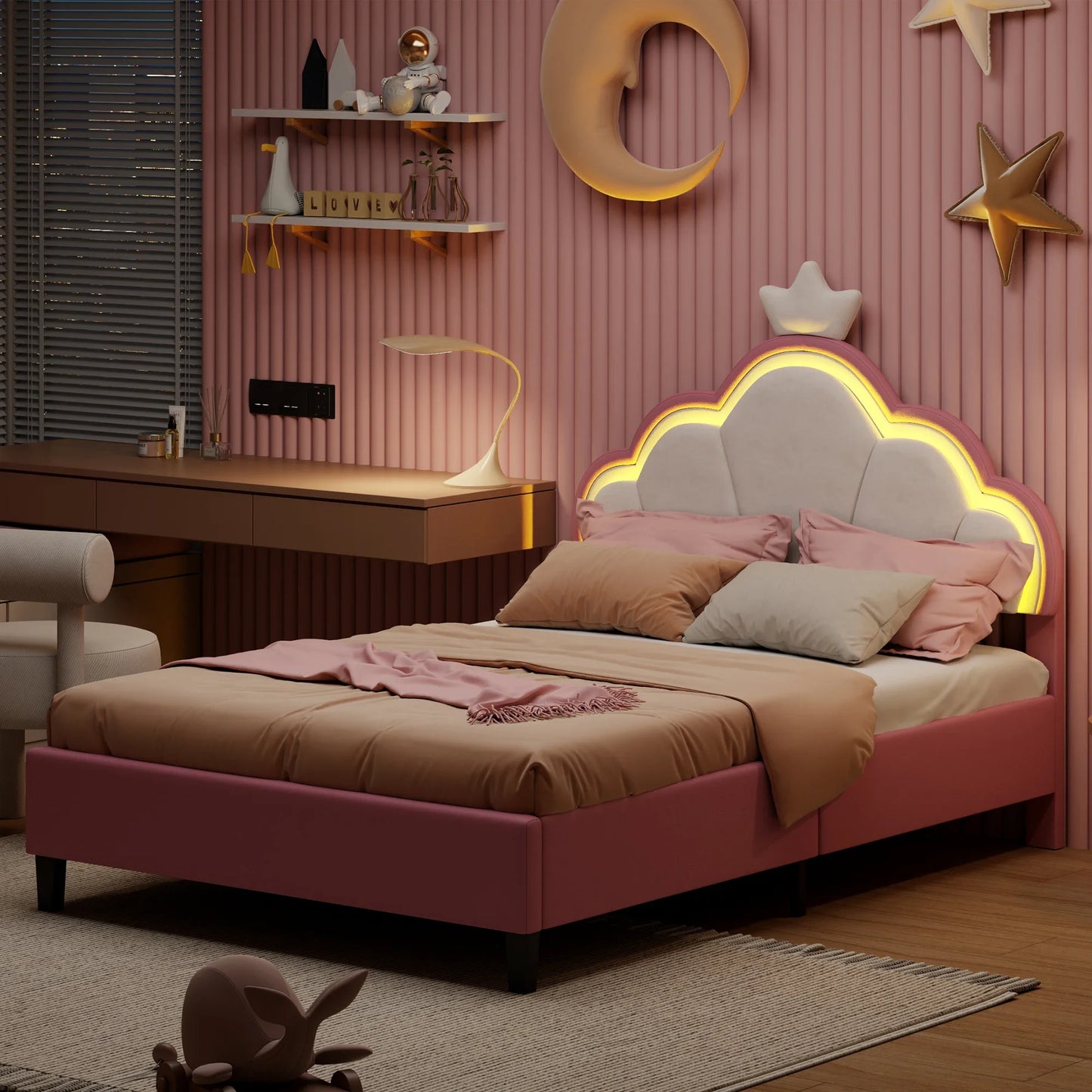 Led-verlichte Kruisbed - Kunstleer - Zwart + Wit