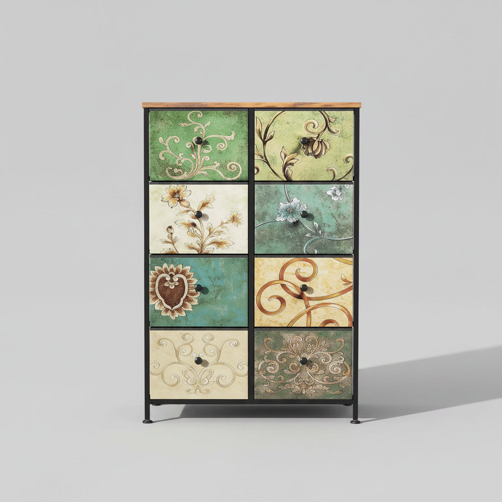 Ladekast - 8 Lades - Vintage Bloemenprint - Metalen Frame