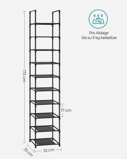 SONGMICS shoe rack 10 Layers Shoe shelf Shoe storage, 33x33x173 cm, Metal Rher, Nonwoven