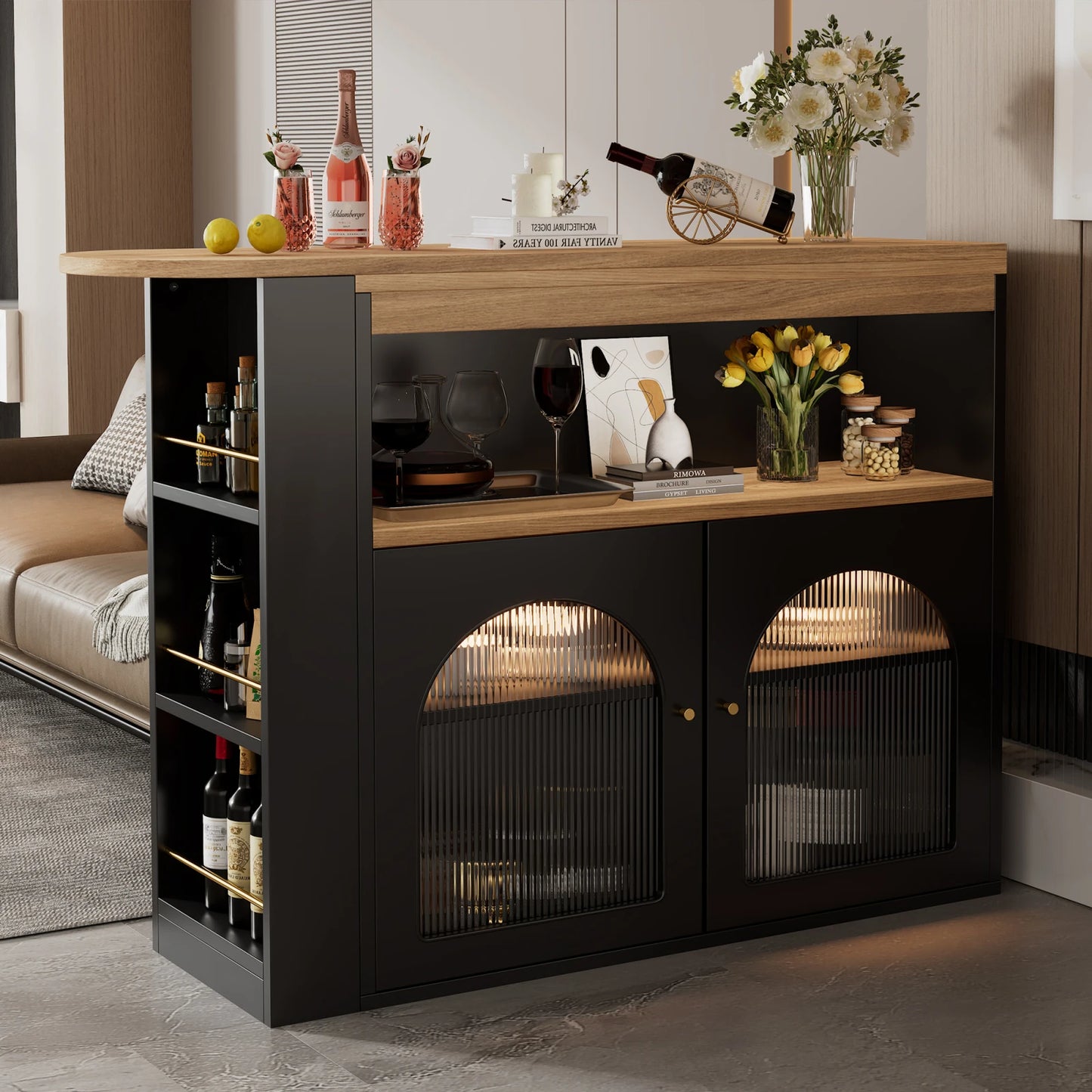 Houten Bartafel - Met Opslagruimte - Zwart