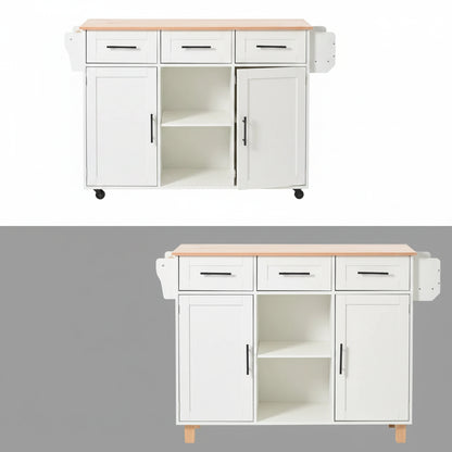 Houten Sideboard - Wit + Houten Werkblad - Opvouwbare Uitbreiding